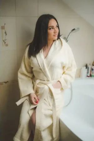 Pas Cher Peignoir en coton à capuche, couleur crème